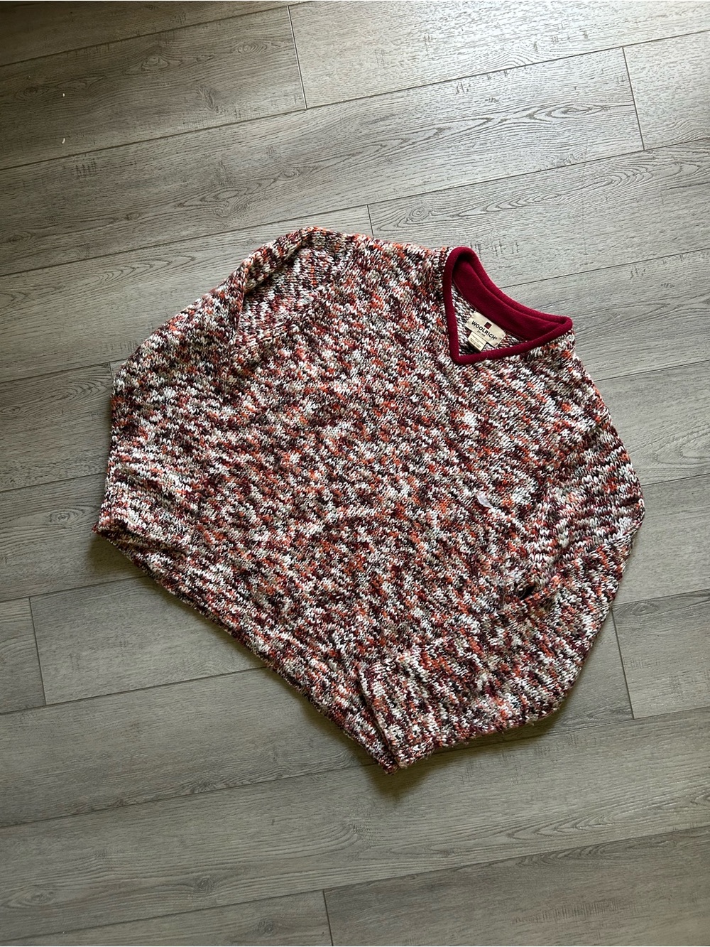 Woolrich Marled V‑Neck Sweater in Red, White, and Black